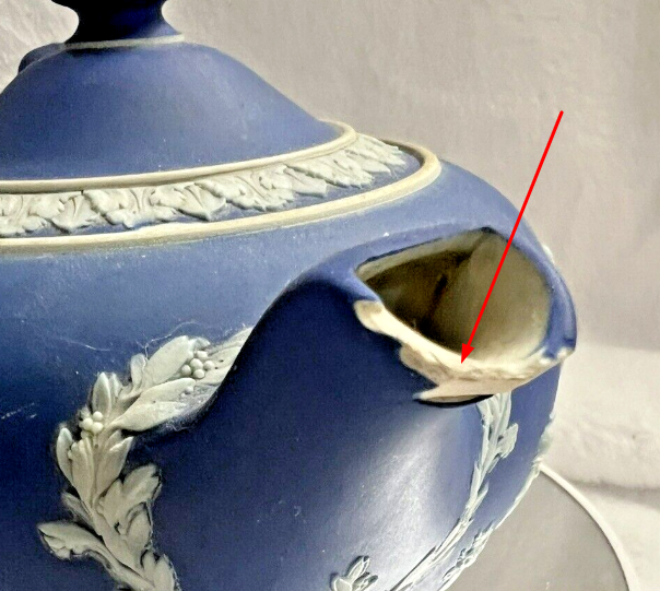 Antique Large Wedgwood Blue Jasperwar Teapot Damage See Pics