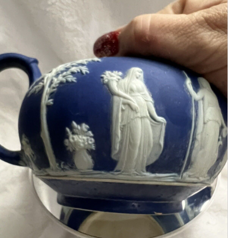 Antique Large Wedgwood Blue Jasperwar Teapot Damage See Pics