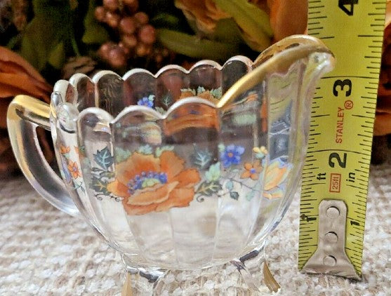 Westmoreland Cream And Sugar Bowl Clear  Glass With flowers