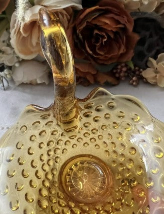 Vintage Kanawha Golden Hobnail Swan Candy Dish 6 Inches