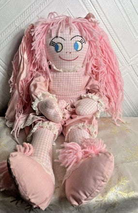 Pink handmade gingham ragdoll 24 Inches