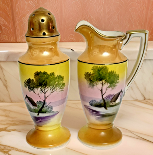 Vintage Noritake Berry Sugar Shaker & Creamer Tree In The Meadow Hand Painted