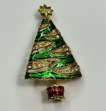 Christopher Radko Signed Christmas Tree Brooch 2.5 Inches