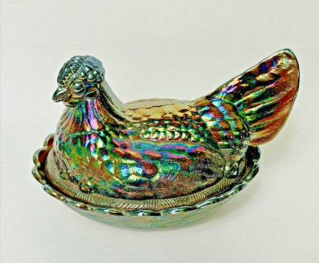 Vintage Fenton Hen on Nest, Carnival Glass Amethyst