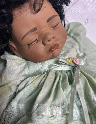 Doll African American weighted baby  made from  soft rubber  and  cloth body 19"