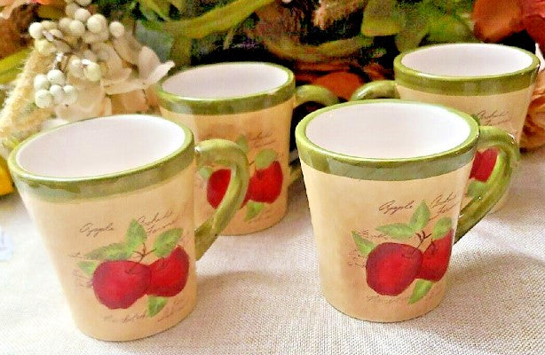 Cups and Saucers Set of 4 Cracker Barrel Susan Winget Apple Orchard