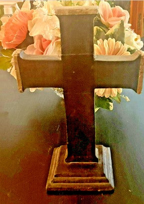 Resin Cross  Two Tone  on stand Western style  10 inches x 6 inches