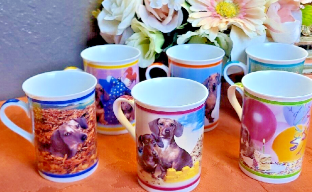 Set 6 The Danbury Mint "Darling Dachshunds" Porcelain Collector Mugs Weiner Dog