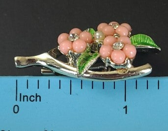 Brooch  wishbone  pearl rhinestone  bead flower size 1 inch