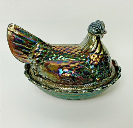 Vintage Fenton Hen on Nest, Carnival Glass Amethyst