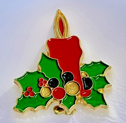 brooch christmas candle enamel 1.25 Inches