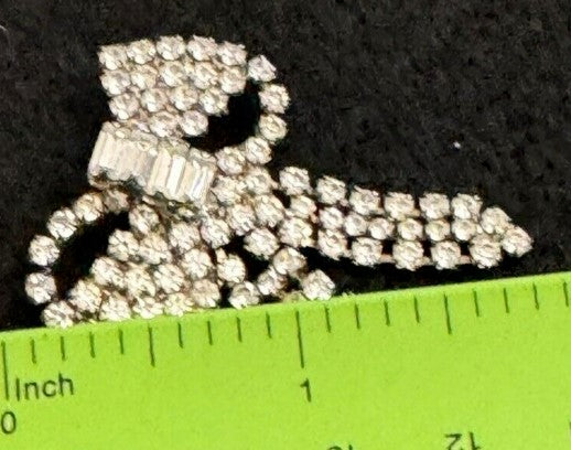 Rhinestone Brooch  Bow Vintage Clear Stones 1.75 Inches