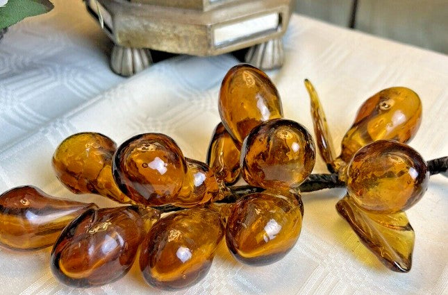 Large blown Glass Amber Grapes Cluster mid-century modern MCM   9"