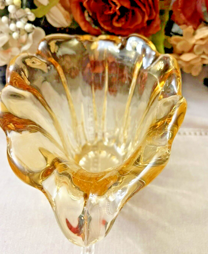 Yellow Tulip Shaped Glass Vase Thick Heavy Hand Blown Spring Vintage Art 6 inch