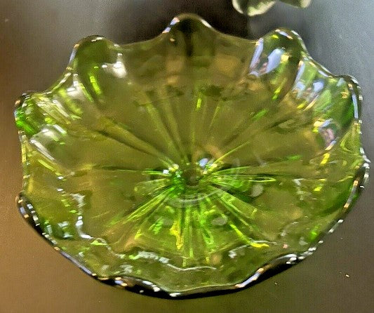 Vintage Viking Green Glass Small Pedestal Bowl MCM New Martinsville Pattern