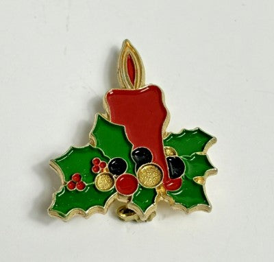 brooch christmas candle enamel 1.25 Inches