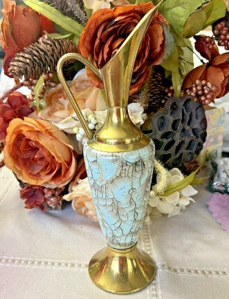 DELFT Holand Pitcher Urn Vase Brass with marbled body  11 Inches