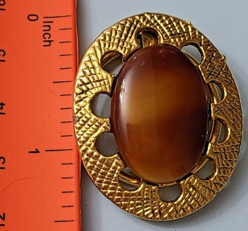 Scarf Clip  large brown glass stone in gold-tone  1.5 inches