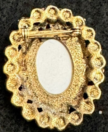 Brooch hand painted cameo  goldtone porcelain 1.5 Inches