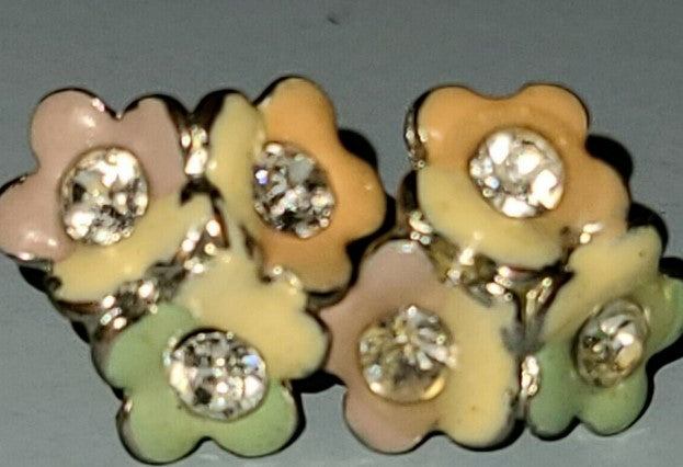 Earring enamel flower rhinestone studs  vintage 0.5 inches