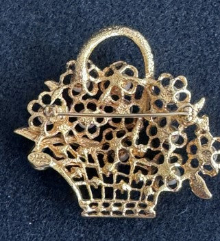 Brooch Napier Basket Goldtone with pearl and rhinestones 2 inches