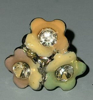 Earring enamel flower rhinestone studs  vintage 0.5 inches