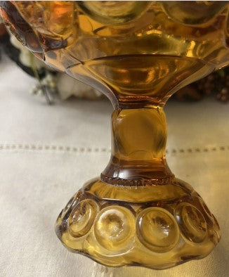 Vintage LE Smith Glass Amber Moon & Stars Scalloped Pedestal Candy Dish Compote