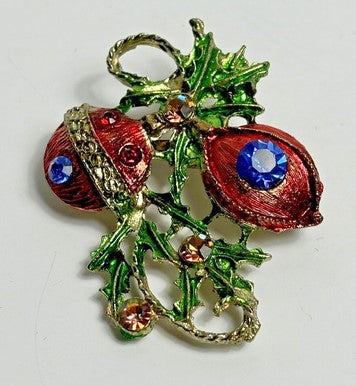 brooch  christmas ornament enamel with blue  rhinestone 1.75 inches