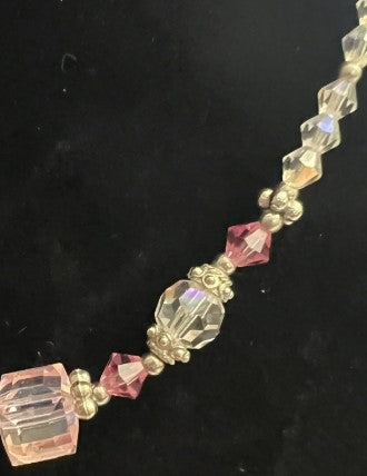 Aurora Borealis Crystal Necklace  18 Inches with pink  crystals