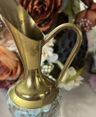 DELFT Holand Pitcher Urn Vase Brass with marbled body  11 Inches