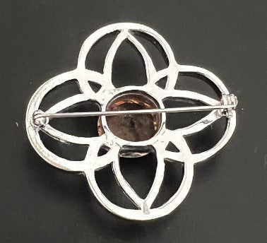 Brooch - Celtic Knot Brooch with large amber glass stone  1.75 Inches