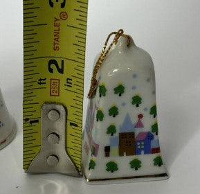 Porcelain Christmas Bell Ornaments Set (3) With Boxes 1988 Lillian Vernon 2”