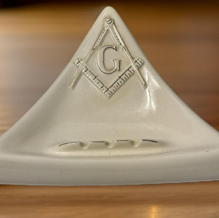 FREEMASONRY ASHTRAY Vintage 1981 Atlantis Ceramic Masonic White 10" Triangle