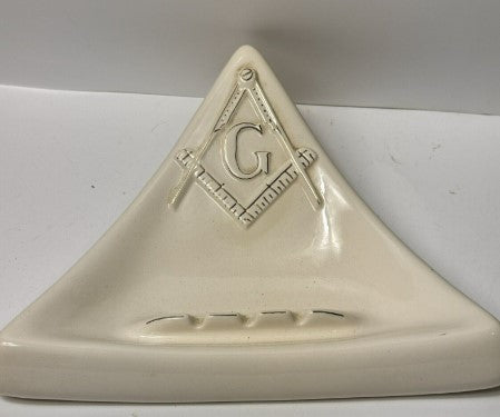 FREEMASONRY ASHTRAY Vintage 1981 Atlantis Ceramic Masonic White 10" Triangle