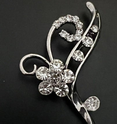 Brooch - vintage white rhinestone and silver brooch 2.5 inches