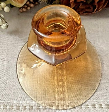 Fostoria Fairfax  Candlestick Holder Amber 3 1/8" T  1927-1941