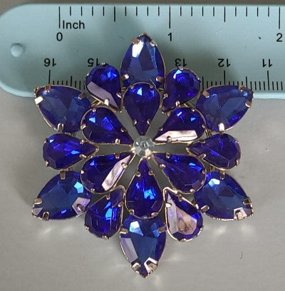 Brooch Large blue rhinestone  prong 1.75 inches