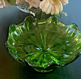 Vintage Viking Green Glass Small Pedestal Bowl MCM New Martinsville Pattern