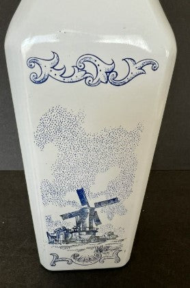 Windmill Liquor Decanter Bottle Lords Distillery Blue White Glass Screw Top Lid