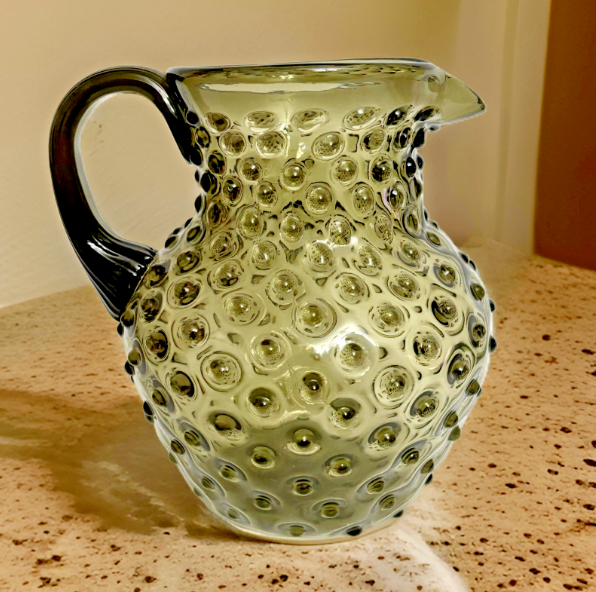 Vintage Large Smoked Hobnail Pitcher  18 Inches