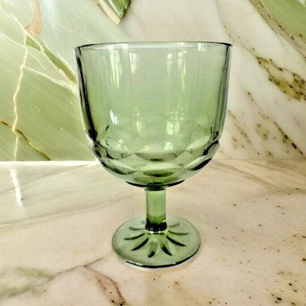 Anchor Hocking Thumbprint Goblet Beer Glass Schooner Avocado Green 6 inches