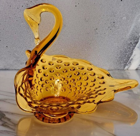 Vintage Kanawha Golden Hobnail Swan Candy Dish 6 Inches