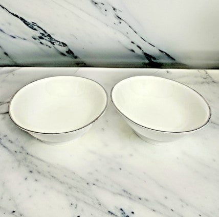 Continental China Regent oval serving bowls set of 2 white and silver 10 inches