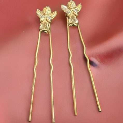 Hair Pins Pair of Angel Goldtone 3 Inches Vintage