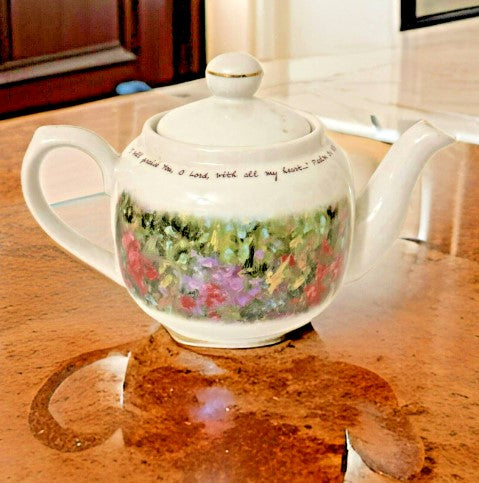 Teapot Dayspring Porcelain 12 Oz Floral Inspirational Scripture Psalms 9:1