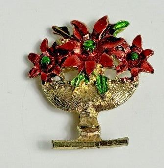 Brooch Poinsettia Flower Colorful Christmas Bouquet Gold Tone 1.5 inches