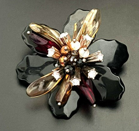 Brooch  large acrylic rhinestone flower 2.25 Inches