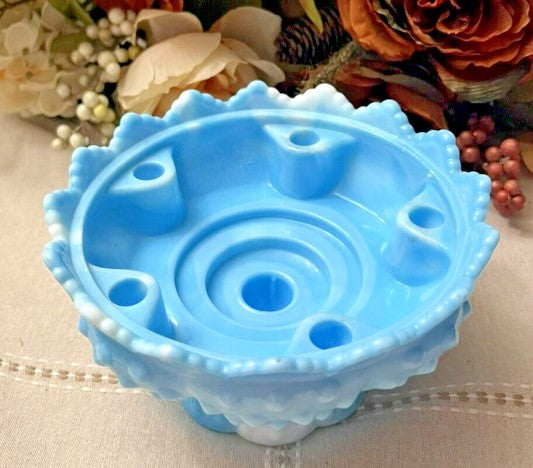 Vintage Fenton blue hobnail footed pillar candle holder