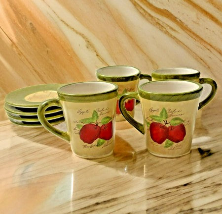 Cups and Saucers Set of 4 Cracker Barrel Susan Winget Apple Orchard