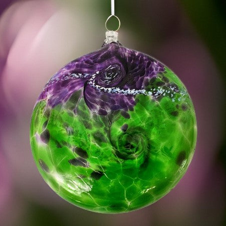 Kitras vanglow Ball, 3 inches green and purple Glass Handblown